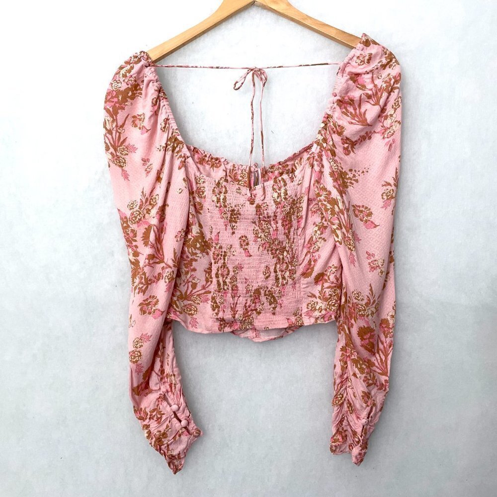 NEW Free People Women's Pink Print Hilary Top Long Sleeves Lightweight XS - Picture 3 of 9